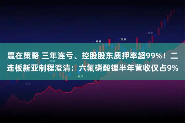 赢在策略 三年连亏、控股股东质押率超99%！二连板新亚制程澄清：六氟磷酸锂半年营收仅占9%